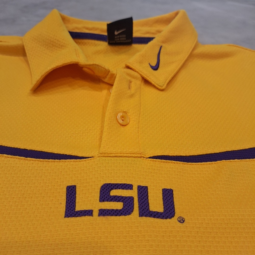 Nike LSU Tigers Polo Shirt Mens XL Yellow Sphere Dry Short Sleeve Tigers Fan